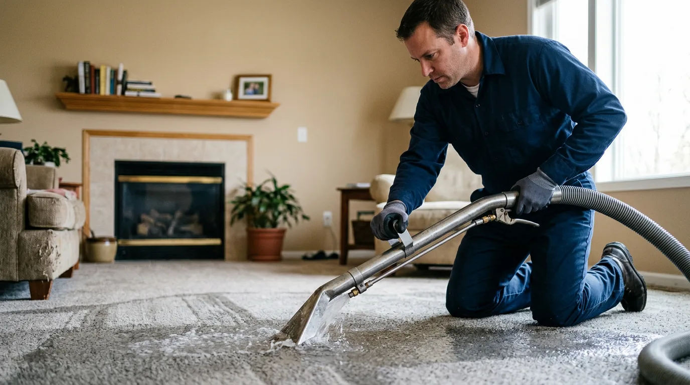 Water damage restoration technician working near Mount Auburn, IA
